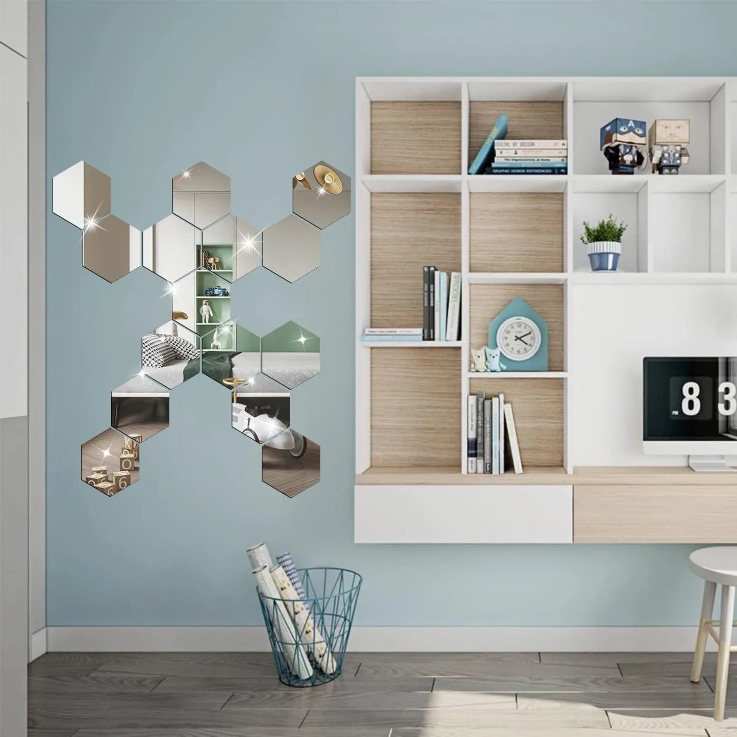 6/12pcs 3D Hexagon Mirror Wall Sticker