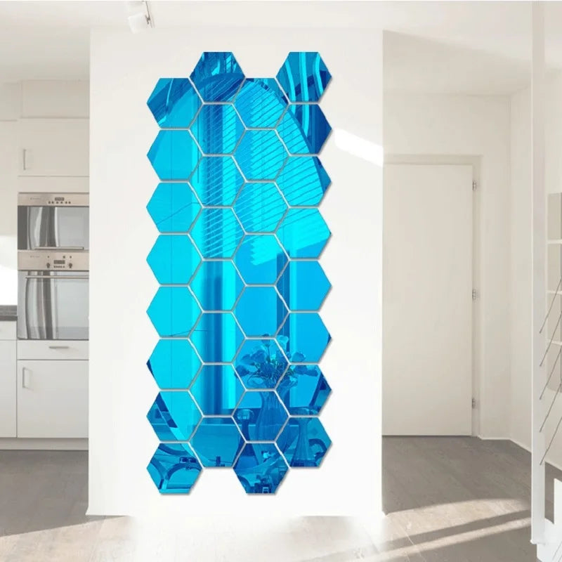 6/12pcs 3D Hexagon Mirror Wall Sticker