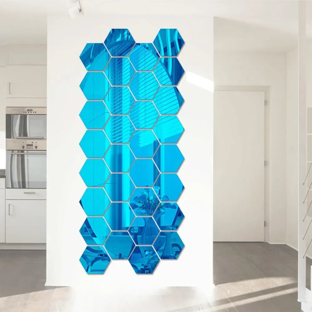 6/12pcs 3D Hexagon Mirror Wall Sticker
