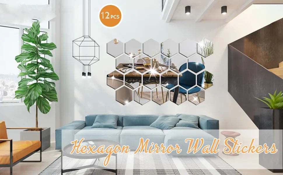 6/12pcs 3D Hexagon Mirror Wall Sticker