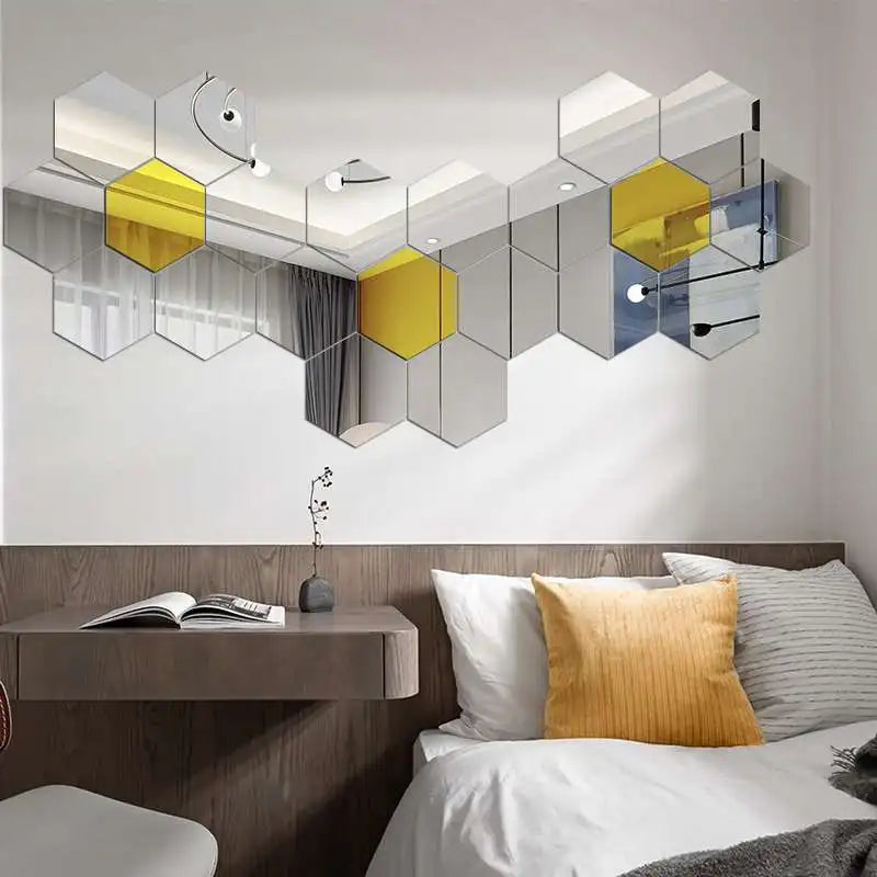 6/12pcs 3D Hexagon Mirror Wall Sticker