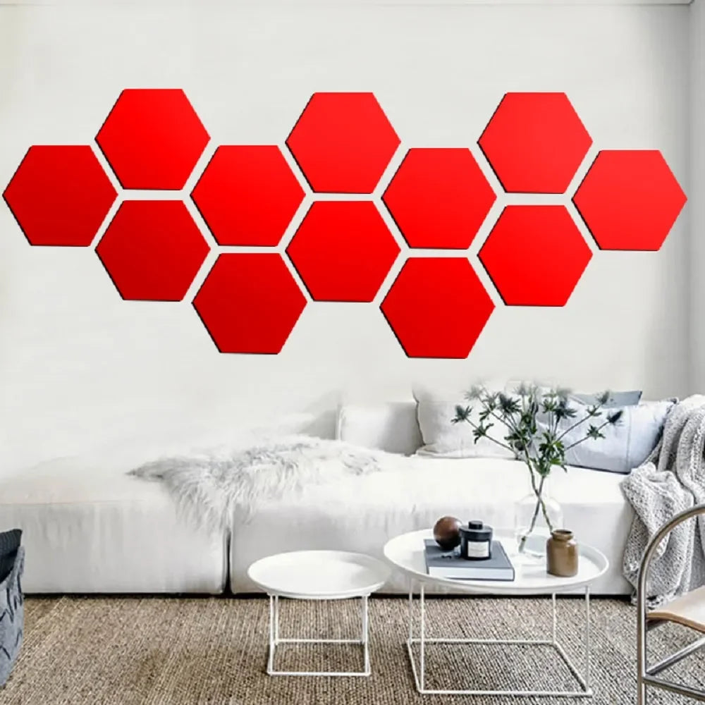 6/12pcs 3D Hexagon Mirror Wall Sticker