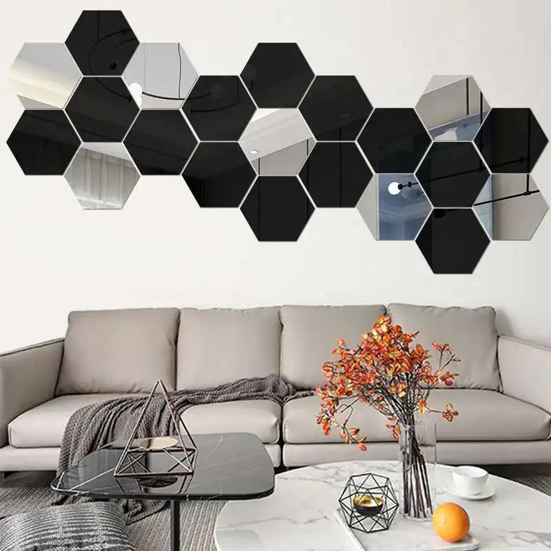 6/12pcs 3D Hexagon Mirror Wall Sticker