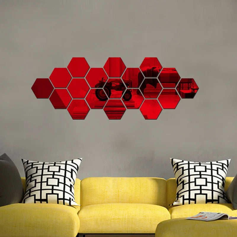 6/12pcs 3D Hexagon Mirror Wall Sticker