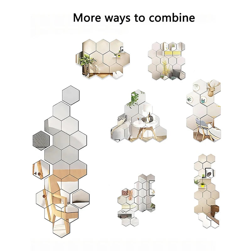 6/12pcs 3D Hexagon Mirror Wall Sticker