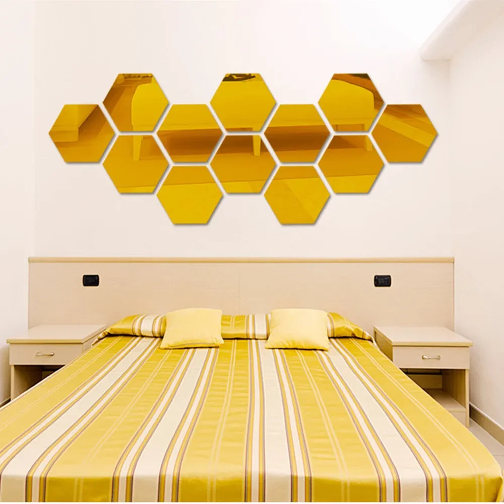 6/12pcs 3D Hexagon Mirror Wall Sticker