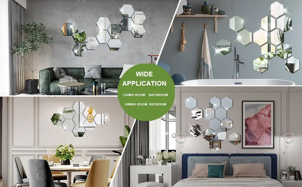 6/12pcs 3D Hexagon Mirror Wall Sticker
