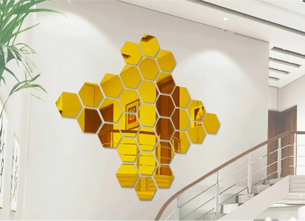 6/12pcs 3D Hexagon Mirror Wall Sticker