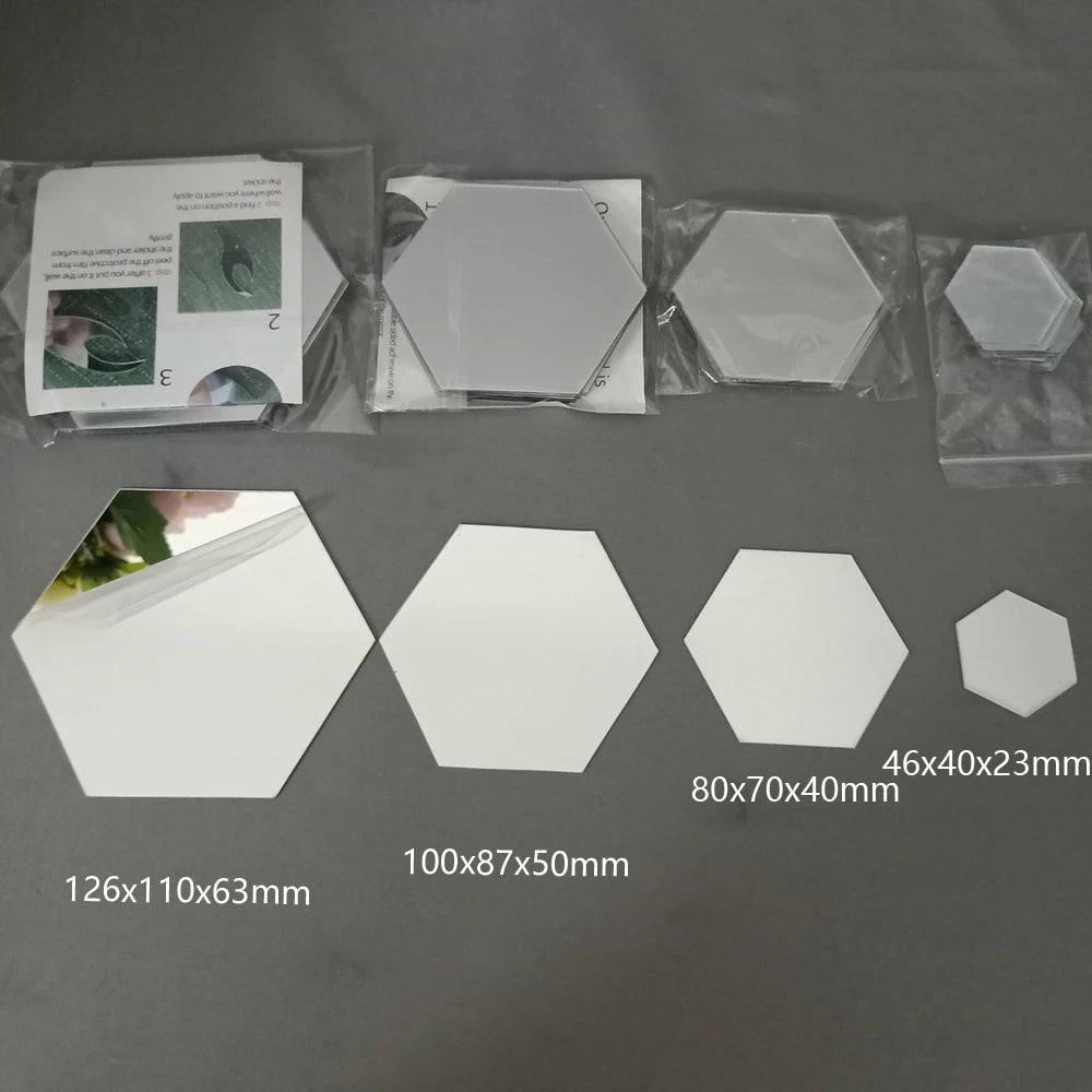 6/12pcs 3D Hexagon Mirror Wall Sticker