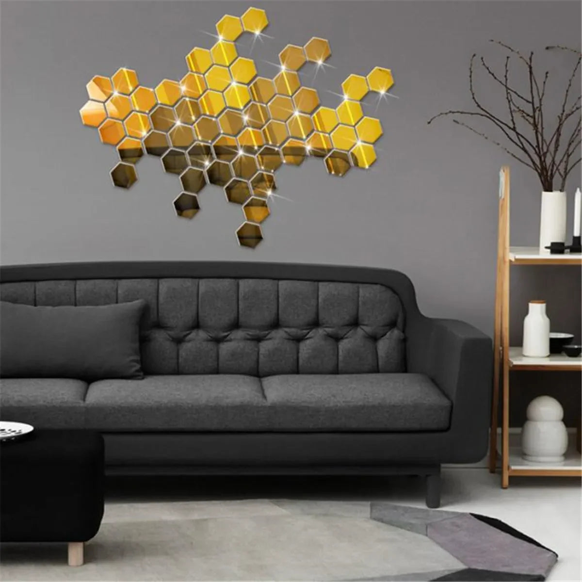 6/12pcs 3D Hexagon Mirror Wall Sticker