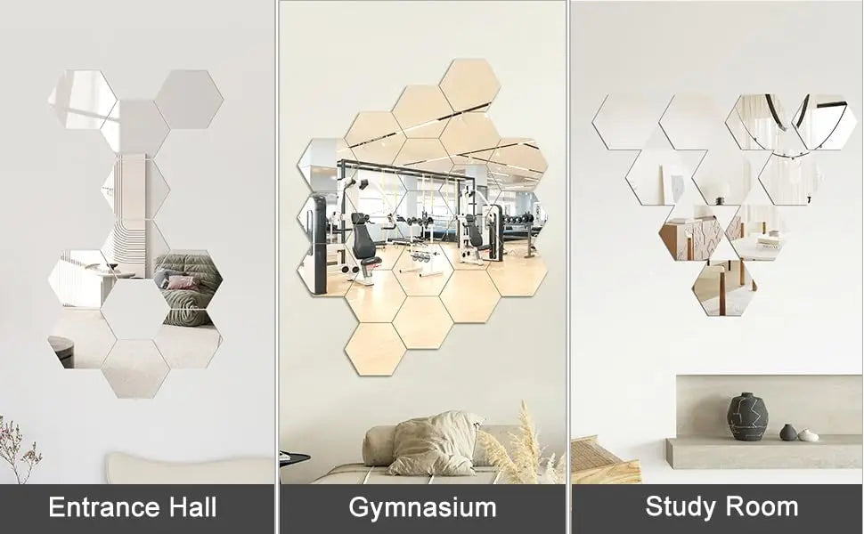 6/12pcs 3D Hexagon Mirror Wall Sticker