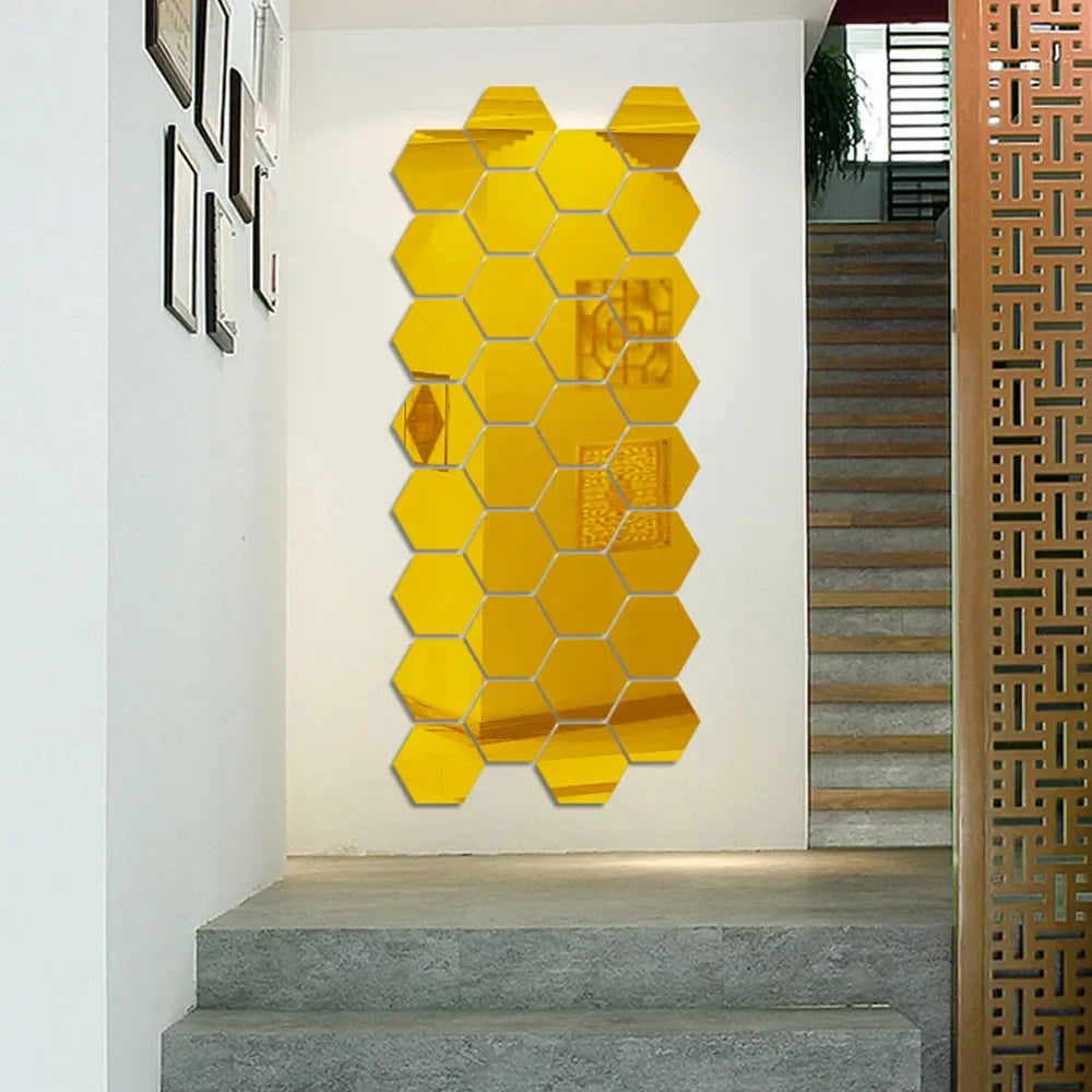 6/12pcs 3D Hexagon Mirror Wall Sticker