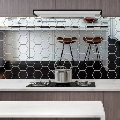 6/12pcs 3D Hexagon Mirror Wall Sticker