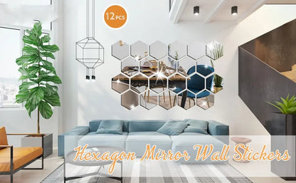 6/12pcs 3D Hexagon Mirror Wall Sticker