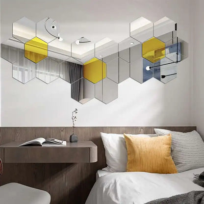 6/12pcs 3D Hexagon Mirror Wall Sticker