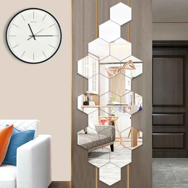 6/12pcs 3D Hexagon Mirror Wall Sticker