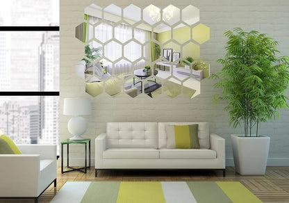 6/12pcs 3D Hexagon Mirror Wall Sticker