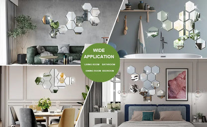 6/12pcs 3D Hexagon Mirror Wall Sticker