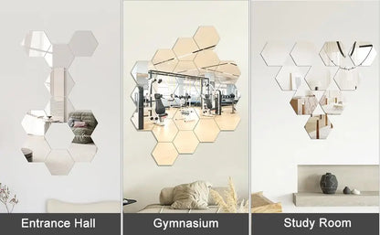 6/12pcs 3D Hexagon Mirror Wall Sticker