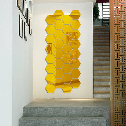 6/12pcs 3D Hexagon Mirror Wall Sticker